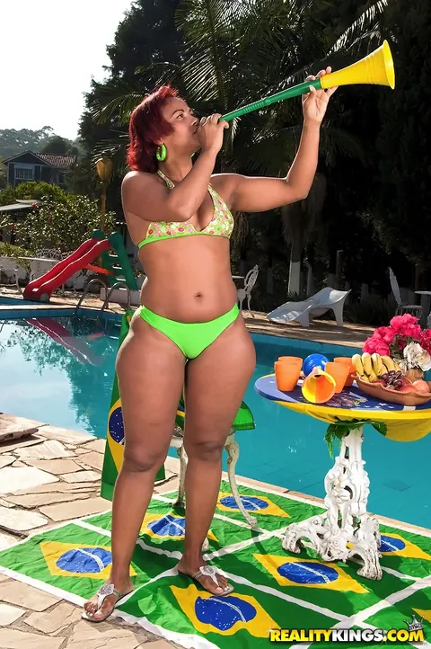 Rayssa Sanchez: Brazilian Redhead Strips Out of Her Bikini and Spreads by the Pool – photo 3 of 16