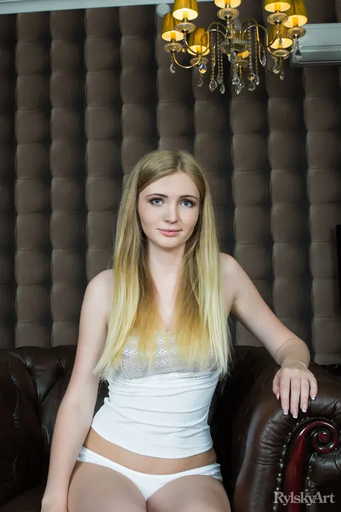 Launs: Tall European Blonde Spreads Her Long Legs in Panties – photo 1 of 16