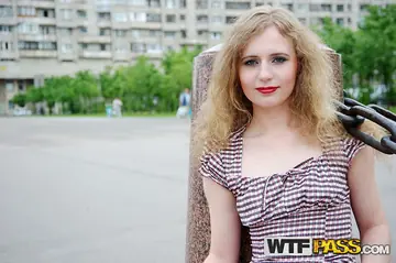 Virginia Still – Blonde European in Stockings Flashes Then Takes Anal Doggy Style Outdoors