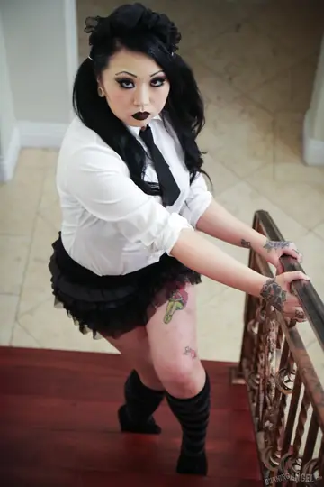 London Lanchester – Asian Brunette in a Skirt and Knee Socks Takes Cum on Her Chest