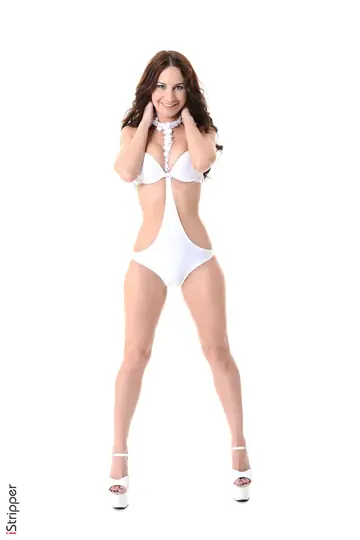 Lana Rey – Thick Brunette Strips Off Her White Bikini and Spreads in Heels