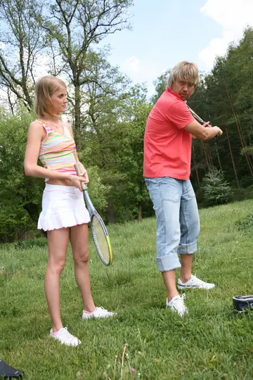 Katerina Szitkova – Slim Short-Haired Blonde in Panties Fucks Coach Outdoors and Takes a Facial