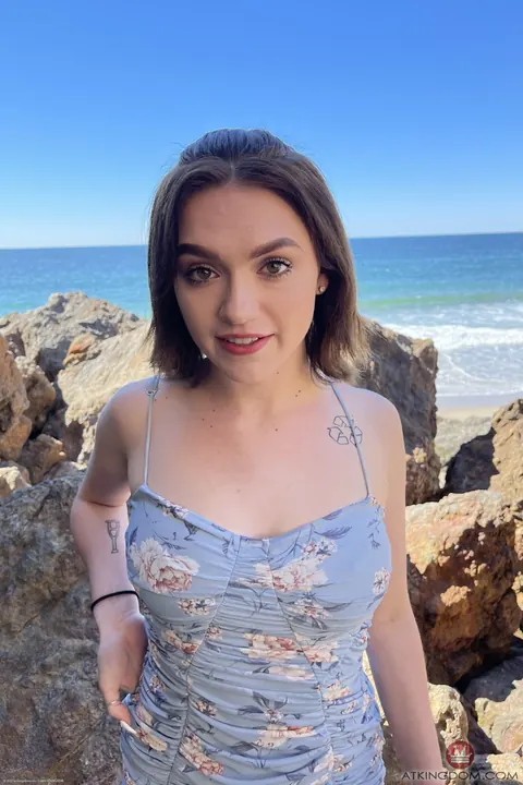 Gracie Gates: Petite Busty Brunette Strips Out of Her Bikini in the Bedroom – photo 18 of 21
