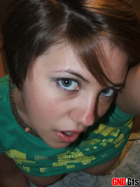 Short-Haired Amateur Shows Her Big Natural Tits in Selfies – photo 5 of 12