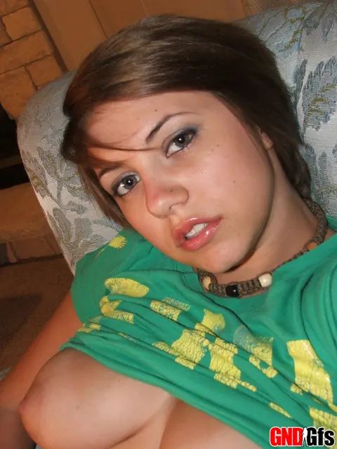 Short-Haired Amateur Shows Her Big Natural Tits in Selfies – photo 2 of 12