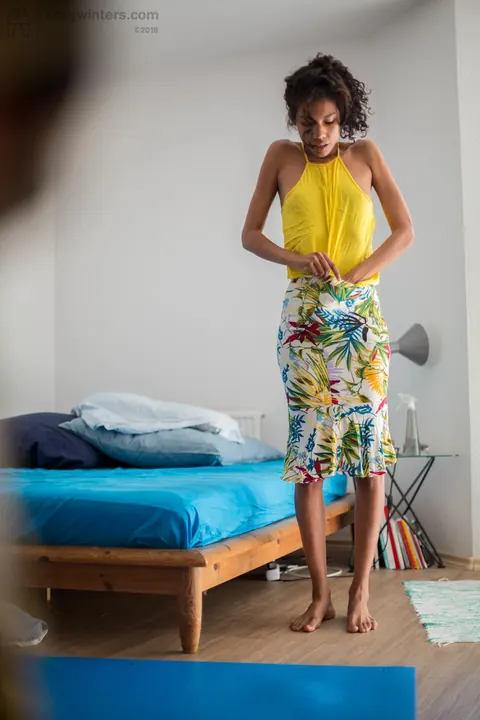Adriana E: Tall Busty Latina Pulls Up Panties and Dresses – photo 17 of 17