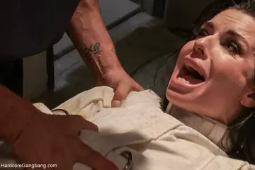 Petite Brunette MILF Sucks and Fucks in Bondage Gangbang
