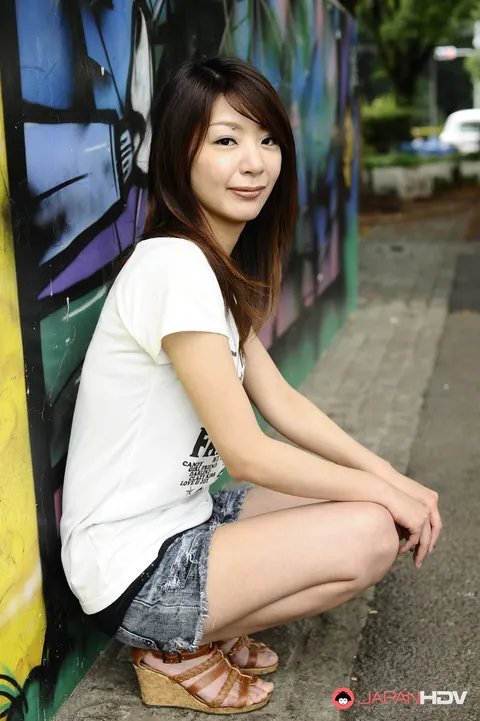 Japanese Brunette Flashes Chest and Shows Her Legs Outdoors – photo 9 of 15
