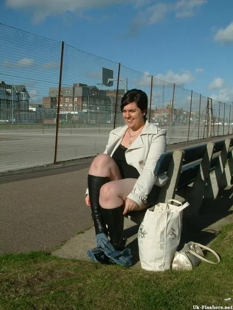 Brunette BBW Flashes and Masturbates with a Dildo on a Public Bench – photo 2 of 12