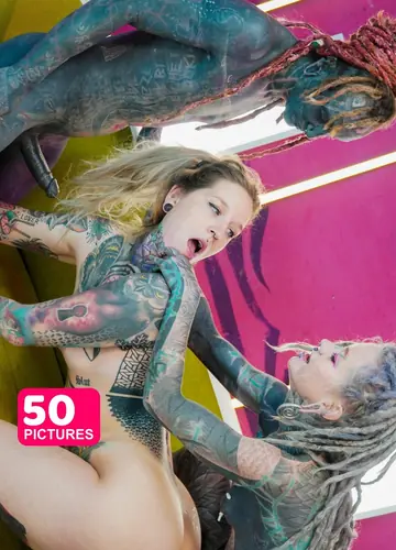 Tattooed Pierced Women Take Anal Strap-On and Toys in Group Sex