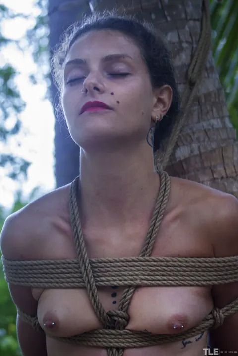 Jacinta B: Tattooed Brunette Bound and Posed Nude Outdoors – photo 4 of 21