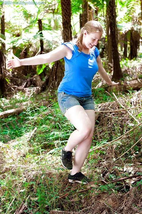 BBW with Big Tits Fingers Her Shaved Pussy in the Woods – photo 1 of 16