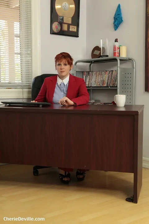 Cherie Deville: Busty Blonde Boss Fucks Redhead with a Dildo in the Office – photo 1 of 21