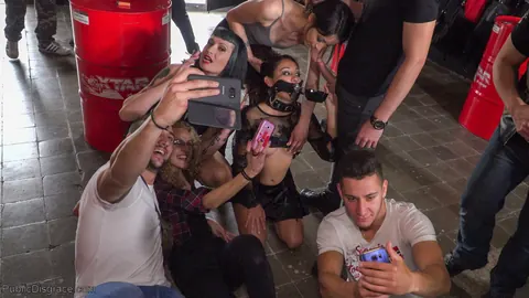 Melody Petite: Slim Hairy Latina in Boots Sucks Cock in Public BDSM – photo 17 of 21