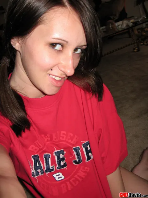 Brunette in Pigtails and Glasses Pulls Panties Aside – photo 10 of 12