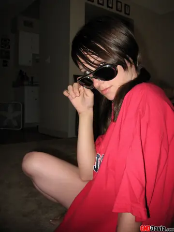 Brunette in Pigtails and Glasses Pulls Panties Aside