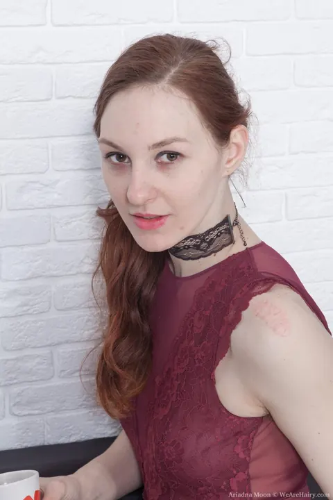 Ariadna Moon: Tall Pale Redhead Fingers Her Hairy Pussy in a Skirt – photo 1 of 17