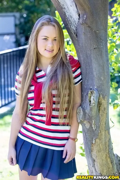 Madison Chandler: Blonde Reveals Her Natural Tits Outdoors in Uniform and Socks – photo 2 of 16