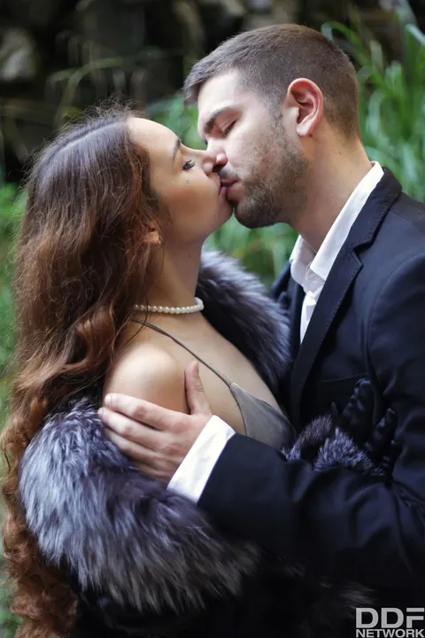 Stacy Snake: Curly European in a Dress Squats Outdoors for a Blowjob – photo 6 of 16