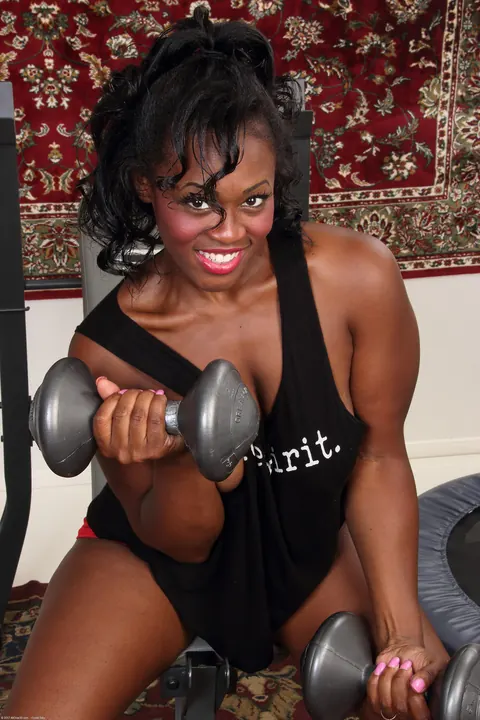Ebony MILF in Socks Strips and Shows Her Shaved Pussy – photo 6 of 21