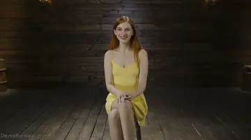 Tall Redhead with Natural Tits Spreads and Plays with a Dildo in Bondage
