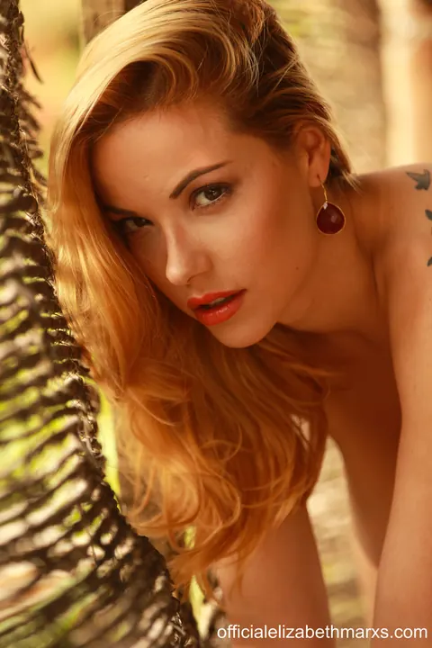 Elizabeth Marxs: Redhead with Big Natural Tits and Tattoo Poses Nude Outdoors – photo 13 of 15