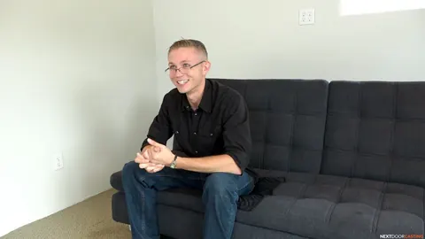 Guy in Glasses Strips and Fingers His Ass on the Sofa – photo 4 of 19
