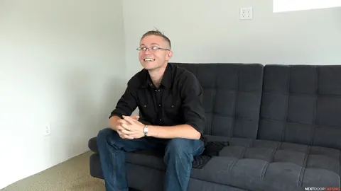 Guy in Glasses Strips and Fingers His Ass on the Sofa – photo 1 of 19