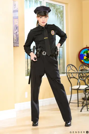 Mature Trans Woman in Uniform Takes Bareback Anal