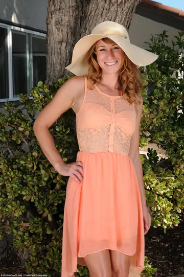 Curly Redhead MILF Strips Out of Her Dress and Spreads Outdoors