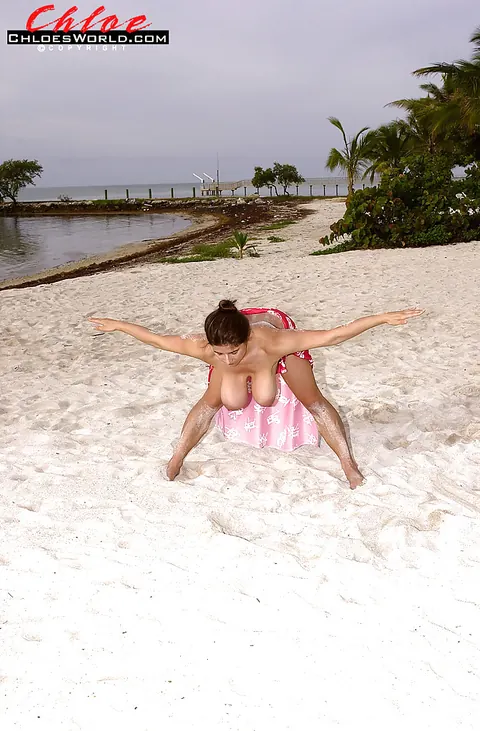 Chloe Vevrier: Busty Brunette MILF Undresses and Spreads Her Hairy Pussy on the Beach – photo 9 of 16