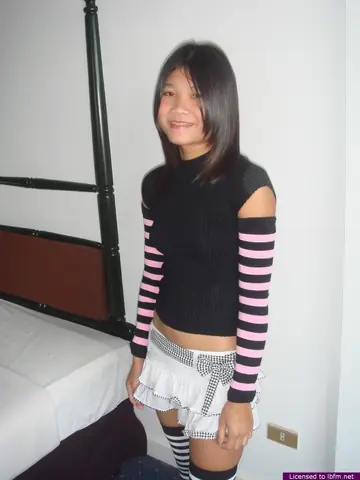 Asian Woman Drinks Beer and Strips to Stockings and Socks Before Spreading