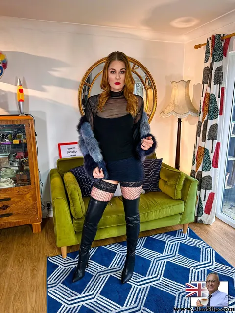 Redhead Strips Out of Her Leather Skirt and Stockings – photo 10 of 21