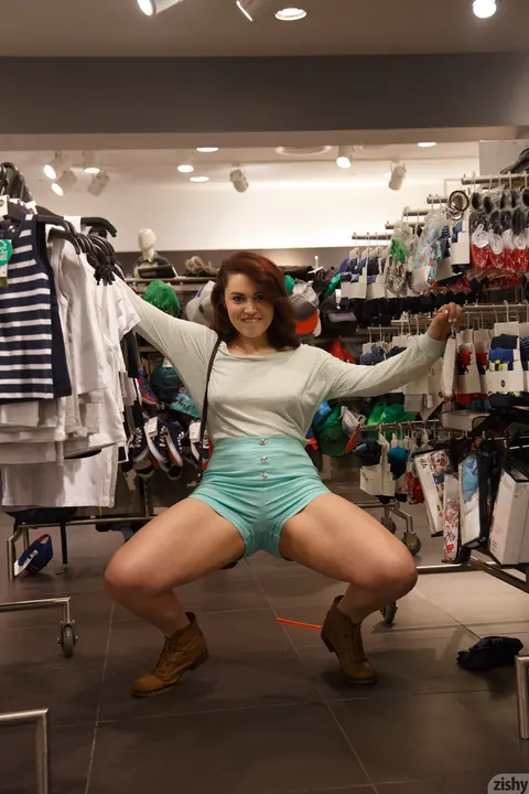 Tori Segura: Petite Redhead Flashes Her Natural Tits Outdoors in Shorts – photo 5 of 11