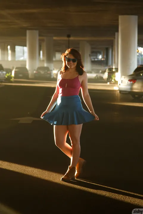 Tori Segura: Petite Redhead Flashes Her Natural Tits Outdoors in Shorts – photo 10 of 11