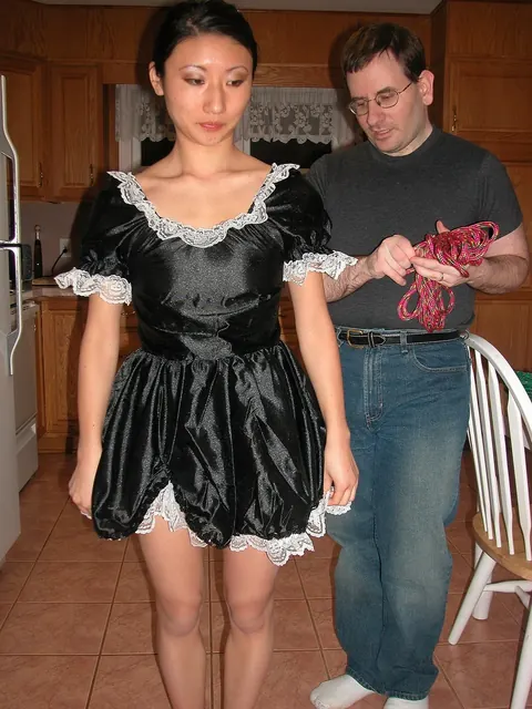 Kiana Li: Petite Asian Brunette Bound in Rope Wearing Maid Uniform – photo 1 of 21