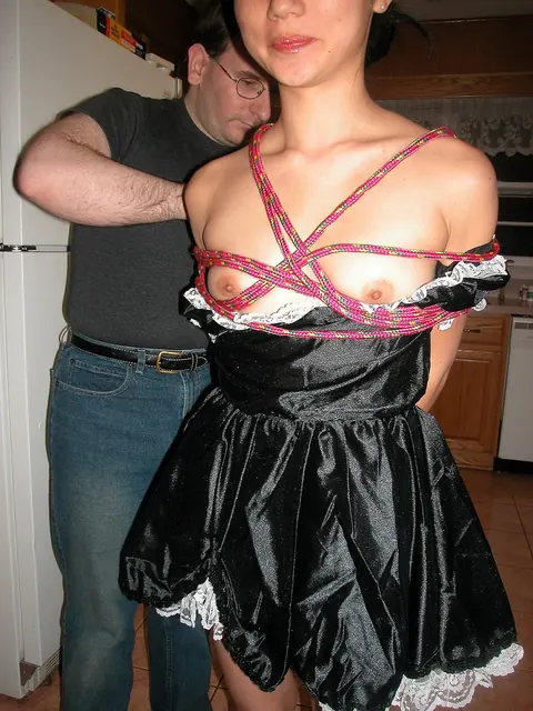 Kiana Li: Petite Asian Brunette Bound in Rope Wearing Maid Uniform – photo 7 of 21