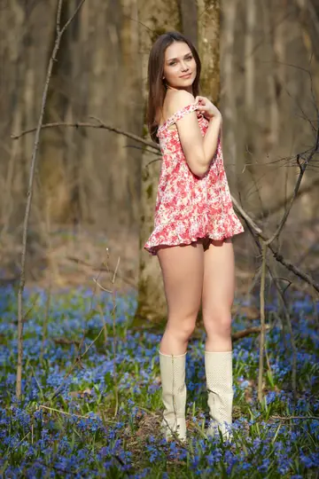 Ukrainian Brunette Strips Out of Her Leather Skirt Outdoors
