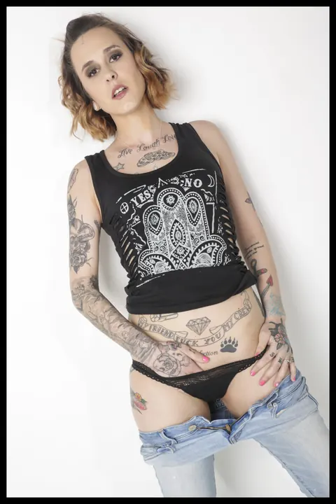 Tall Tattooed MILF Spreads in Jeans and Panties – photo 4 of 15