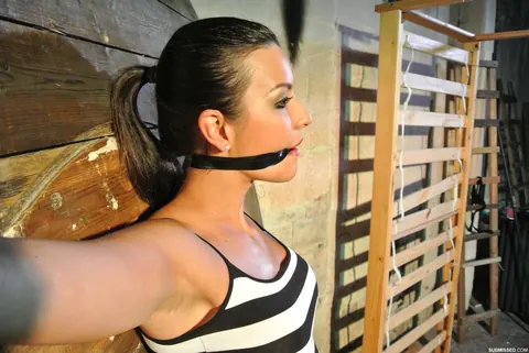 Katie Oliver: Brunette Bound and Gagged Masturbates While Restrained – photo 2 of 17