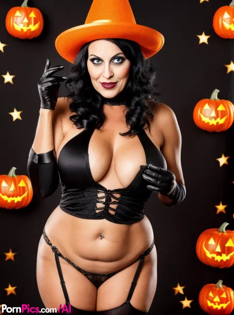 AI-Generated Busty Woman Flashes Her Tits in a Witch Costume – photo 7 of 10