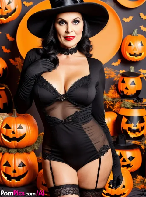 AI-Generated Busty Woman Flashes Her Tits in a Witch Costume – photo 3 of 10