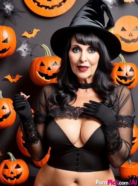 AI-Generated Busty Woman Flashes Her Tits in a Witch Costume – photo 10 of 10