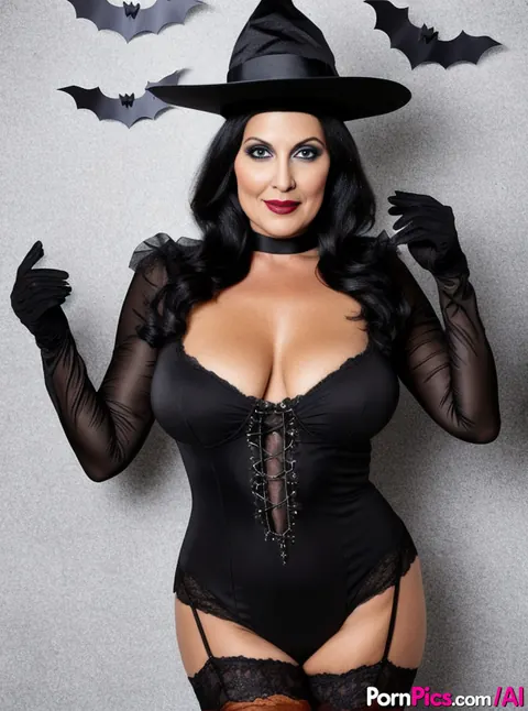 AI-Generated Busty Woman Flashes Her Tits in a Witch Costume – photo 8 of 10