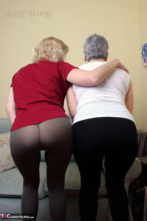 Molly Maracas: Two Mature Blondes in Pantyhose Lick Boobs and Eat Pussy – photo 7 of 20