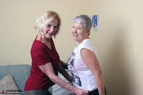 Molly Maracas: Two Mature Blondes in Pantyhose Lick Boobs and Eat Pussy – photo 2 of 20