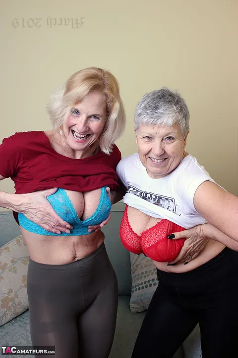 Molly Maracas: Two Mature Blondes in Pantyhose Lick Boobs and Eat Pussy – photo 10 of 20