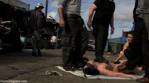 Julie Knight: Brunette with Natural Tits Bound and Fucked by a Group Outdoors – photo 13 of 20
