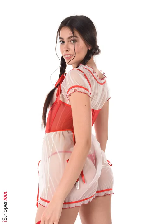 Foxy Alissa: Busty Brunette in Cosplay Skirt and Heels Masturbates – photo 5 of 15