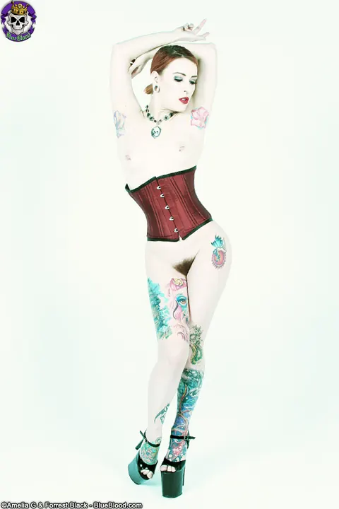 Anastassia Bear: Pale Redhead in Lingerie and Heels Shows Her Tattoos and Hairy Bush – photo 9 of 15